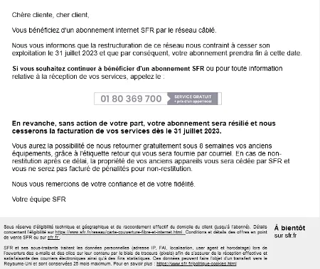 mail SFR arrêt THD